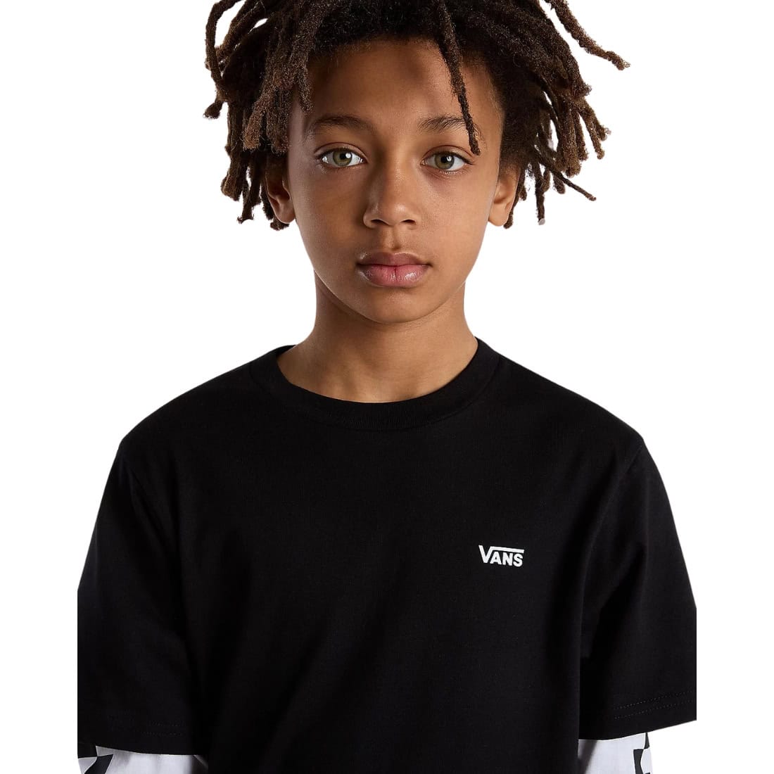 Vans Boys Long Check Twofer Kids Longsleeve T-Shirt - Black - Boys Skate Brand T-Shirt by Vans