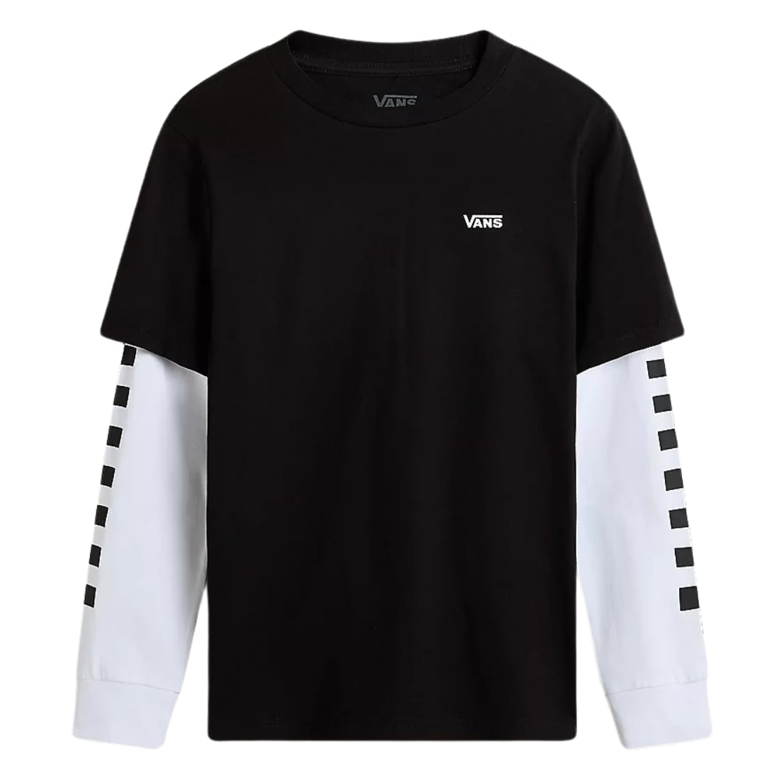 Vans Boys Long Check Twofer Long Sleeve T-Shirt - Black/Black - Boys Skate Brand T-Shirt by Vans