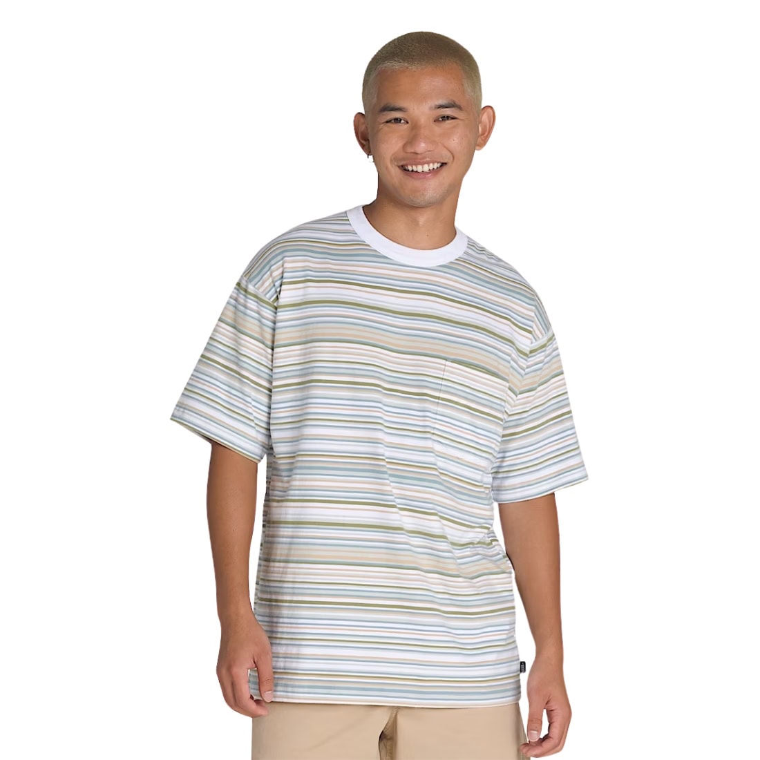 Vans Braden Stripe Knit T-Shirt - White - Mens Pocket T-Shirt by Vans