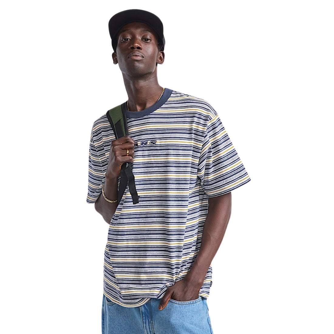 Vans Cameron Stripe Knit T-Shirt - Marshmallow - Mens Graphic T-Shirt by Vans