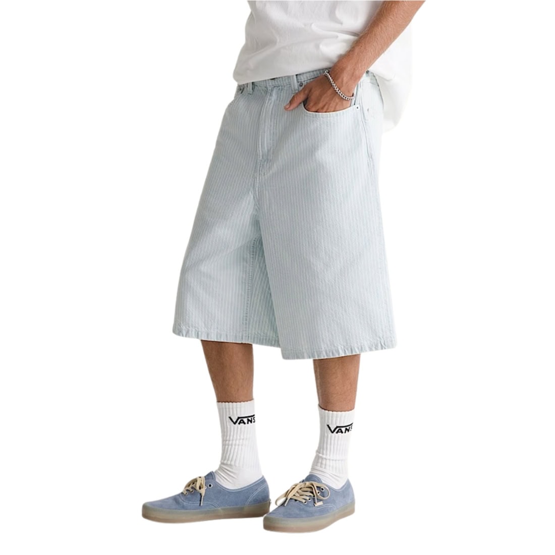 Vans Check-5 Baggy Striped Shorts - Blue Ice Stripe - Mens Denim Shorts by Vans