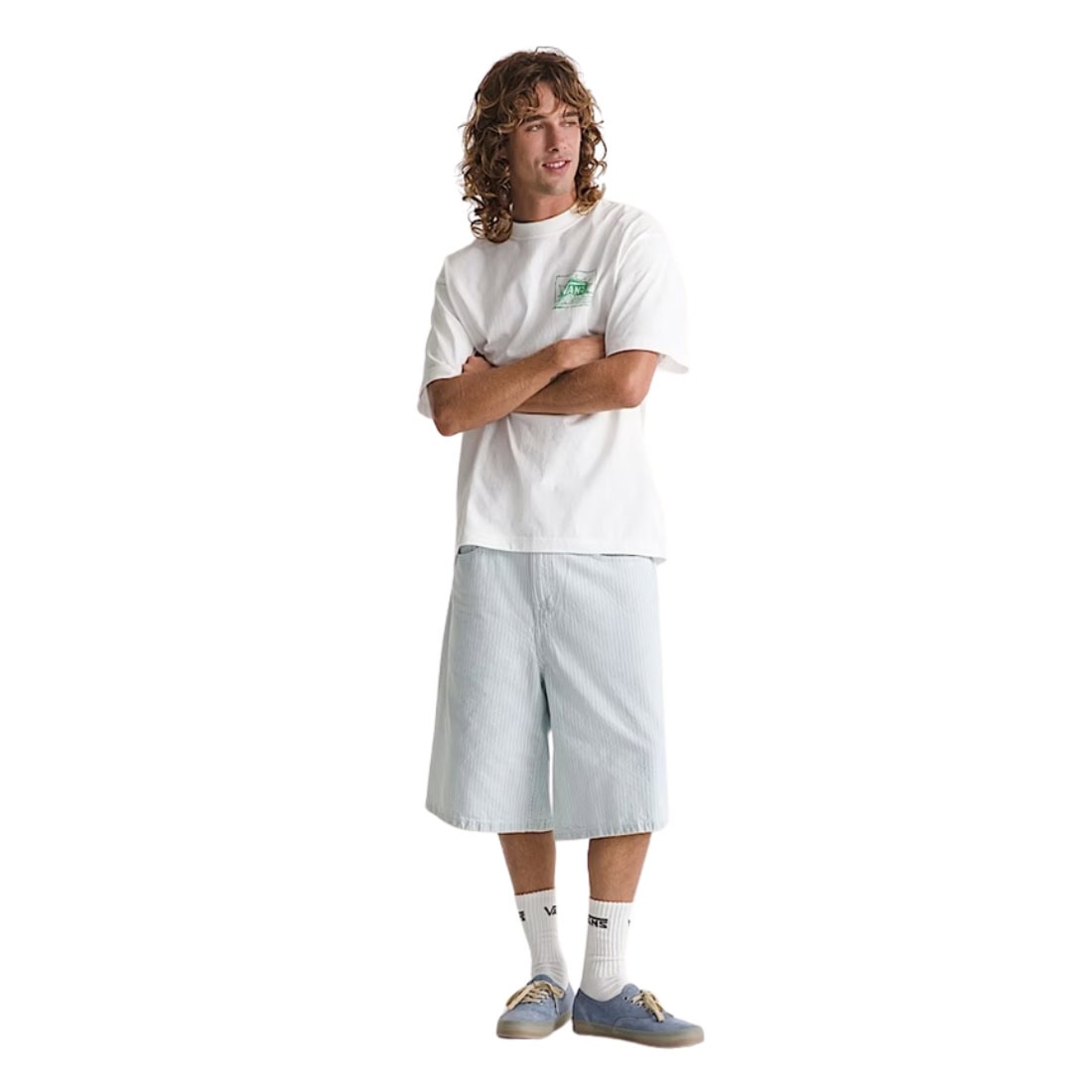Vans Check-5 Baggy Striped Shorts - Blue Ice Stripe - Mens Denim Shorts by Vans