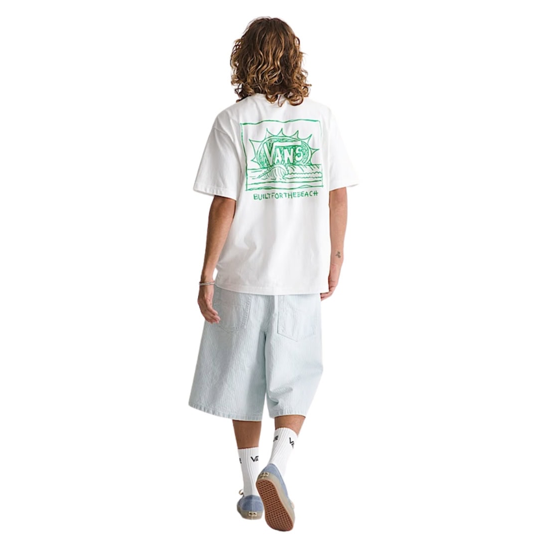Vans Check-5 Baggy Striped Shorts - Blue Ice Stripe - Mens Denim Shorts by Vans