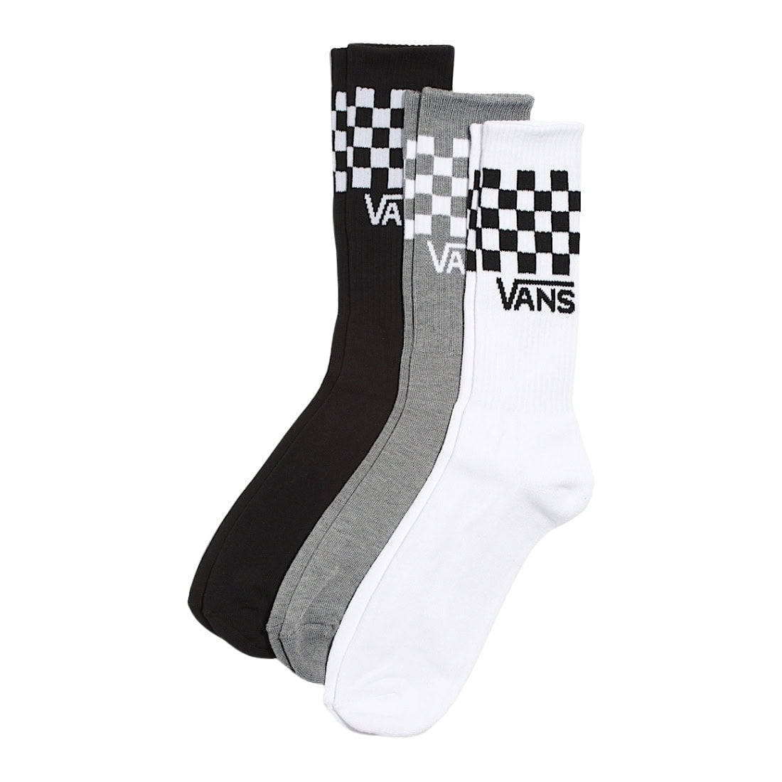 Vans Checkerboard Crew Socks (3 Pack) - Black/White/Grey - Mens Crew Length Socks by Vans