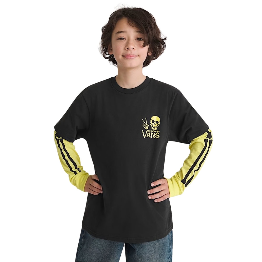 Vans Kids Arm Bones Twofer T-Shirt - Black - Boys Skate Brand T-Shirt by Vans