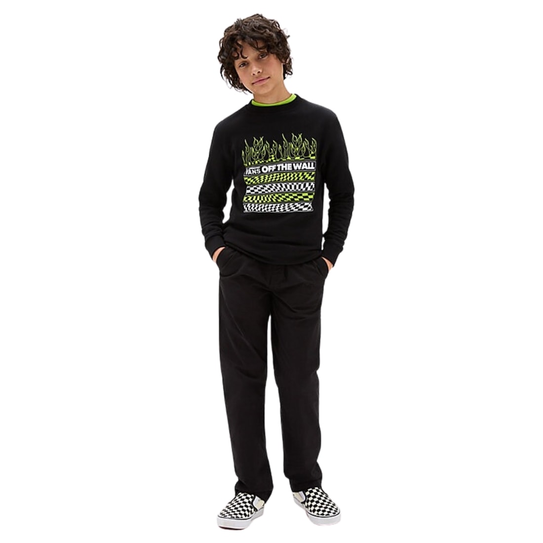 Vans Kids Neon Flames Crew - Black