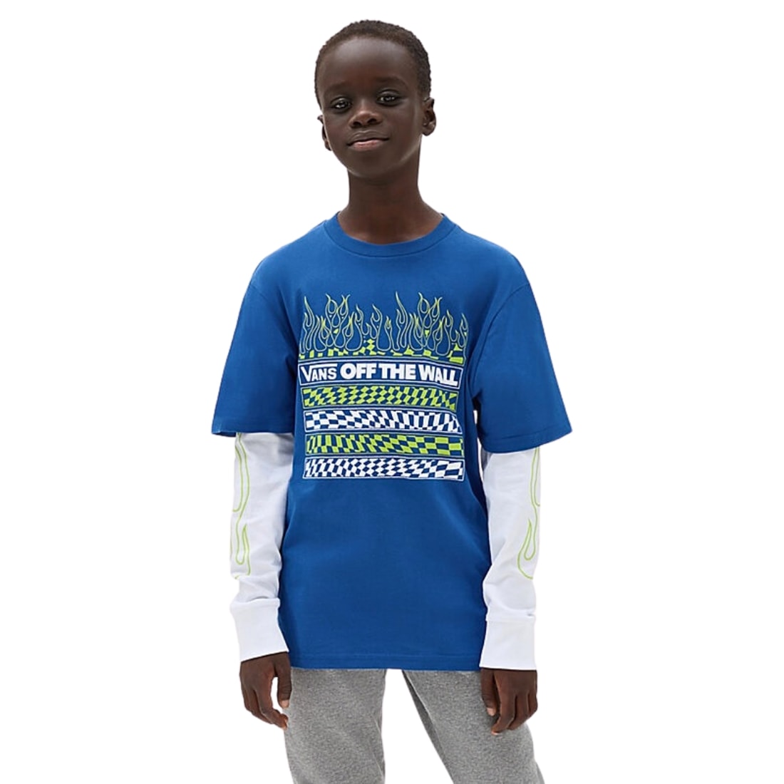- Twofer Yakwax Longsleeve Vans Free Kids Flames - | Delivery Neon Blue True UK T-Shirt Available