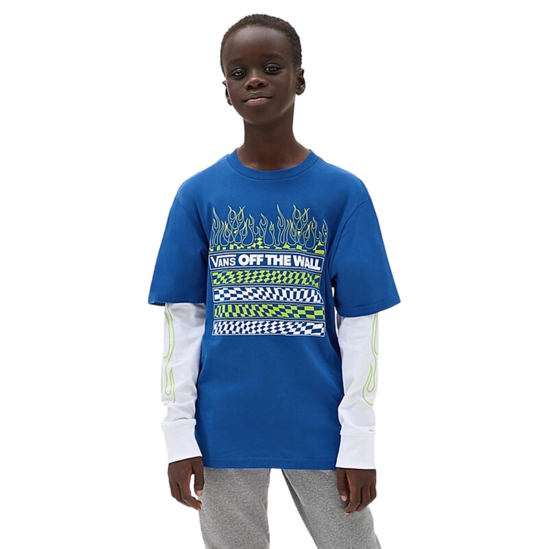 Vans Kids Neon Flames Twofer Longsleeve T-Shirt - True Blue - Boys Skate Brand T-Shirt by Vans
