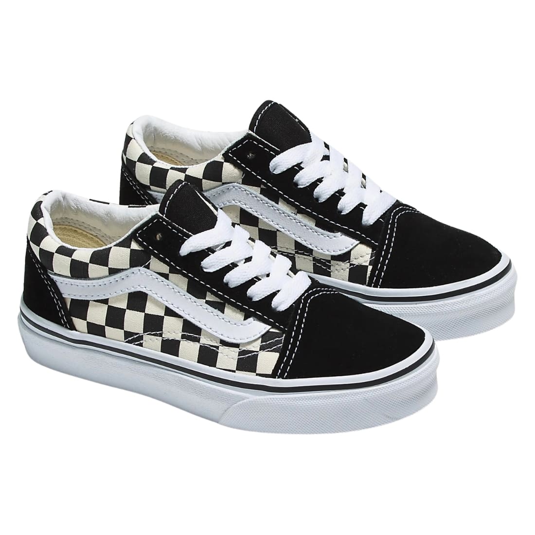 Vans Kids Old Skool Skate Shoes - (Primary Check) Black/White - Boys Skate Shoes by Vans