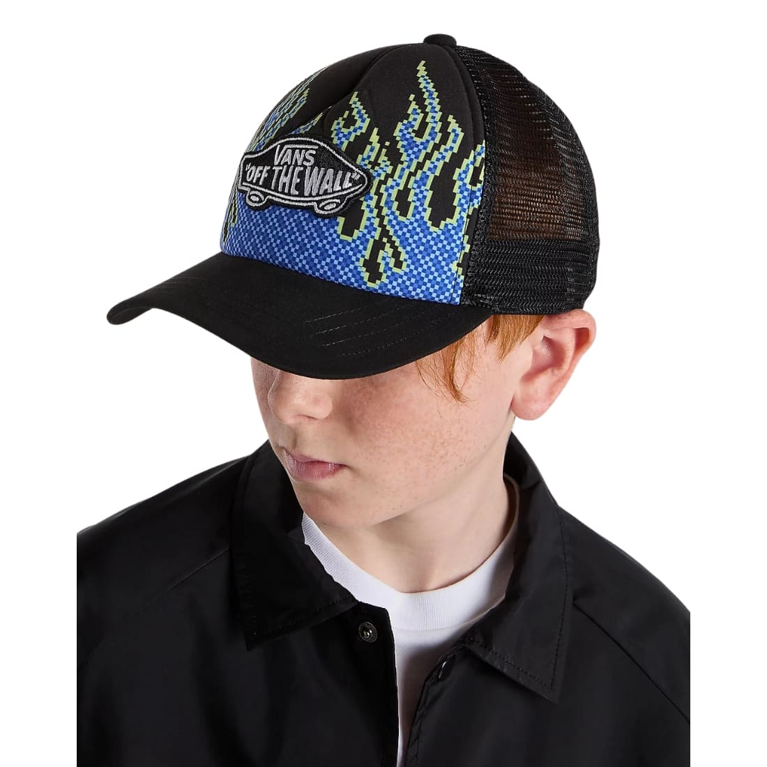 Vans Kids Pixel Flame Trucker Cap - Black - Boys Trucker Cap by Vans One Size