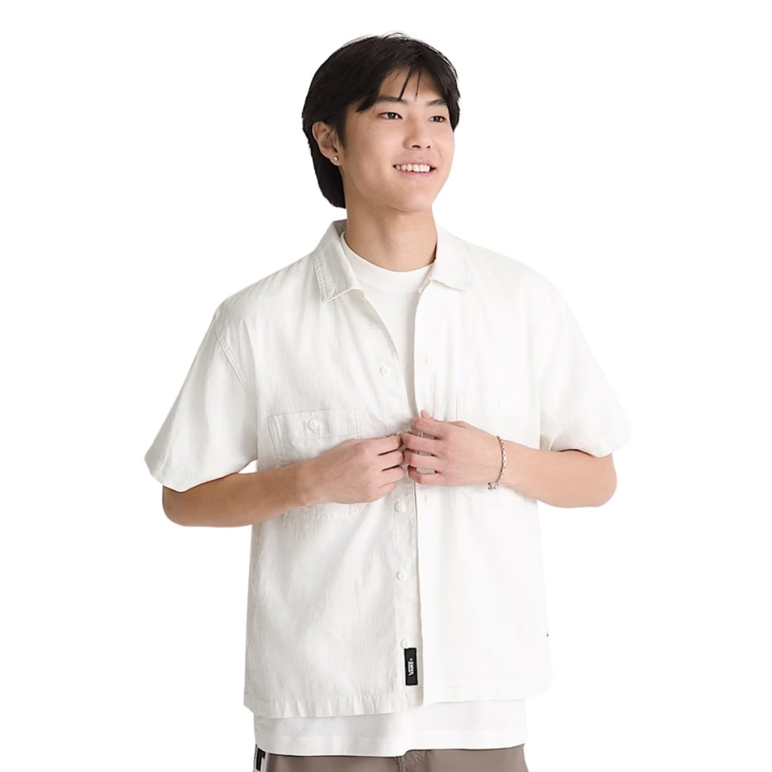 Vans Larkspur Textured Solid Shirt - Marshmallow - Mens Casual Shirt by Vans