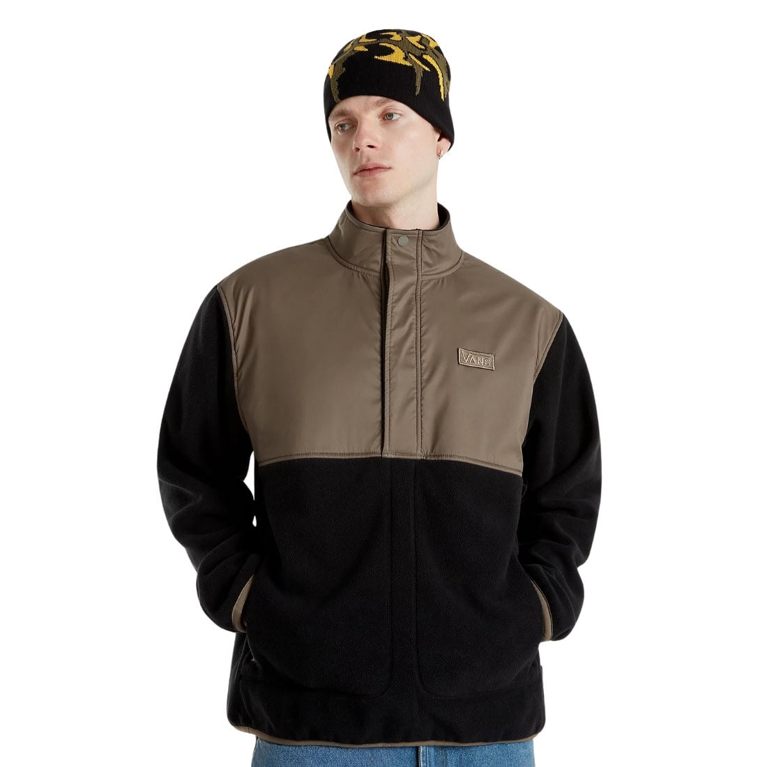 Vans Ranford Polar Fleece - Black Brown - Mens Zip Up Hoodie by Vans