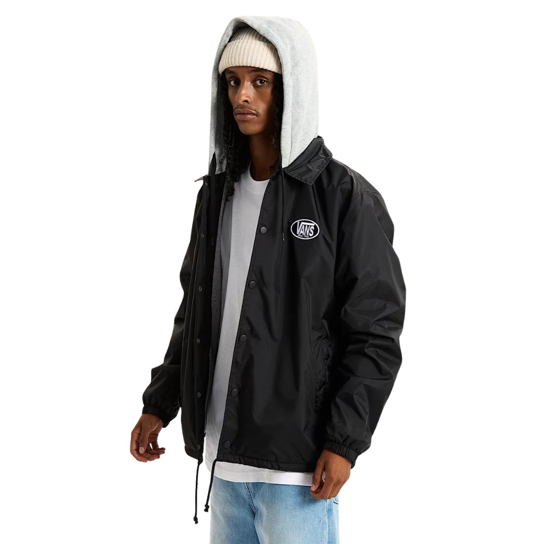 Vans Riley Hooded Coaches Jacket - Black - Mens Windbreaker/Rain Jacket by Vans