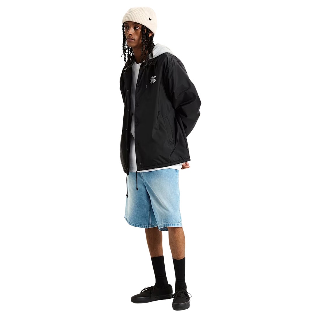 Vans Riley Hooded Coaches Jacket - Black - Mens Windbreaker/Rain Jacket by Vans
