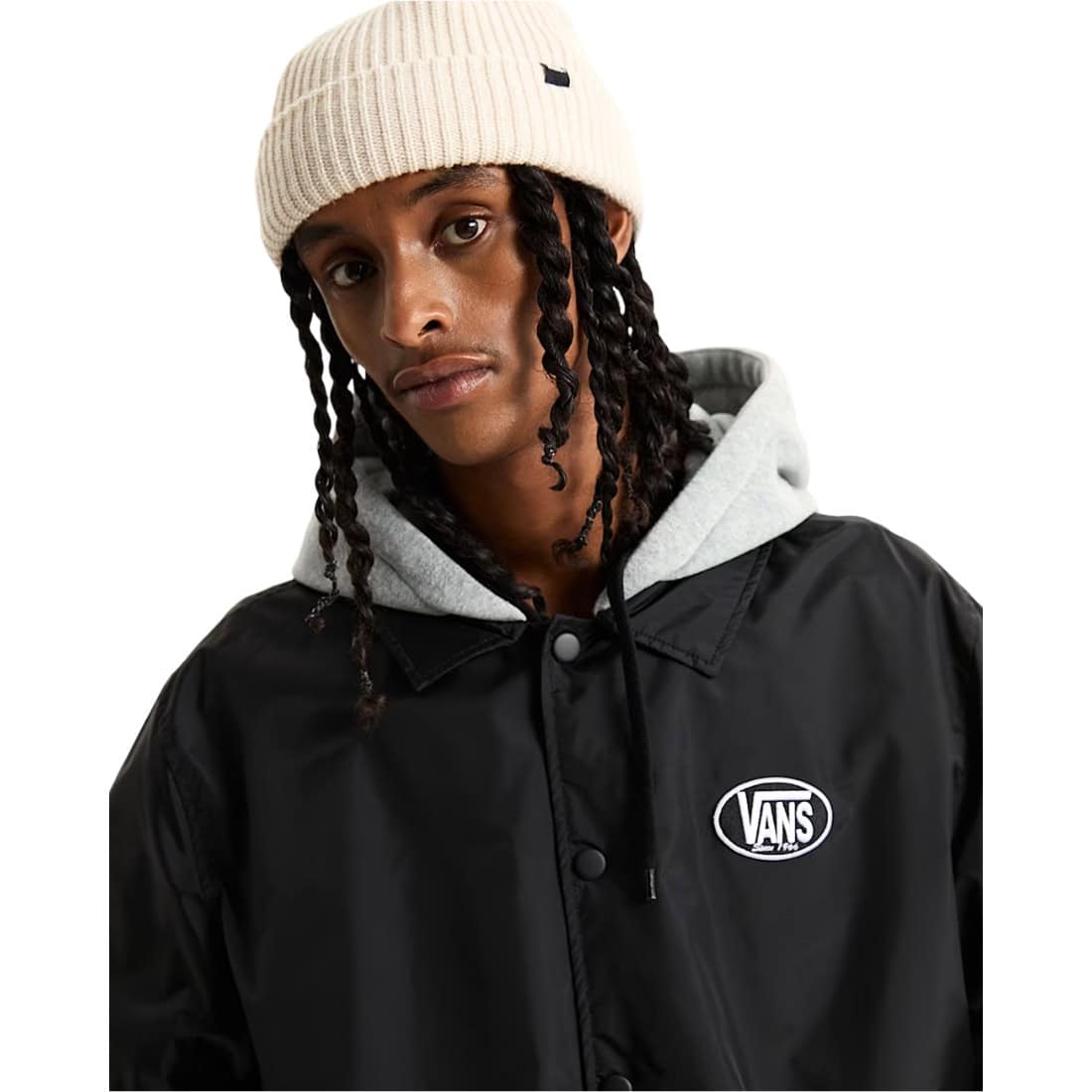 Vans Riley Hooded Coaches Jacket - Black - Mens Windbreaker/Rain Jacket by Vans