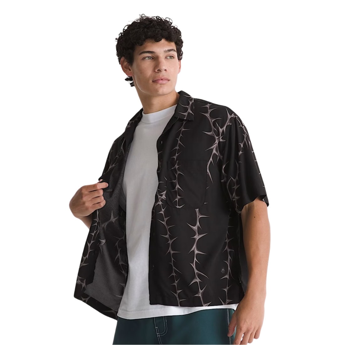 Vans Van Doren Printed Camp Shirt - Black Thorns - Mens Casual Shirt by Vans