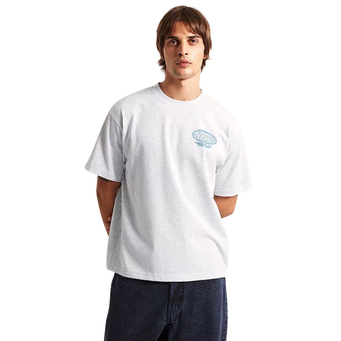 Vans World Tour Loose Fit T-Shirt - Light Grey - Mens Graphic T-Shirt by Vans