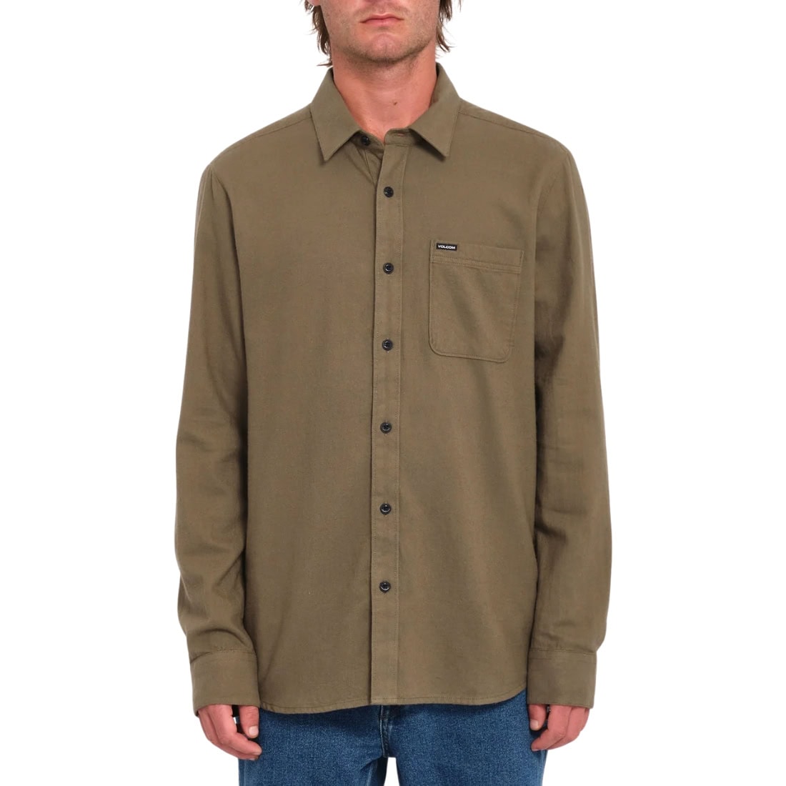 Volcom Caden Solid Longsleeve Shirt - Wintermoss - Mens Casual Shirt by Volcom