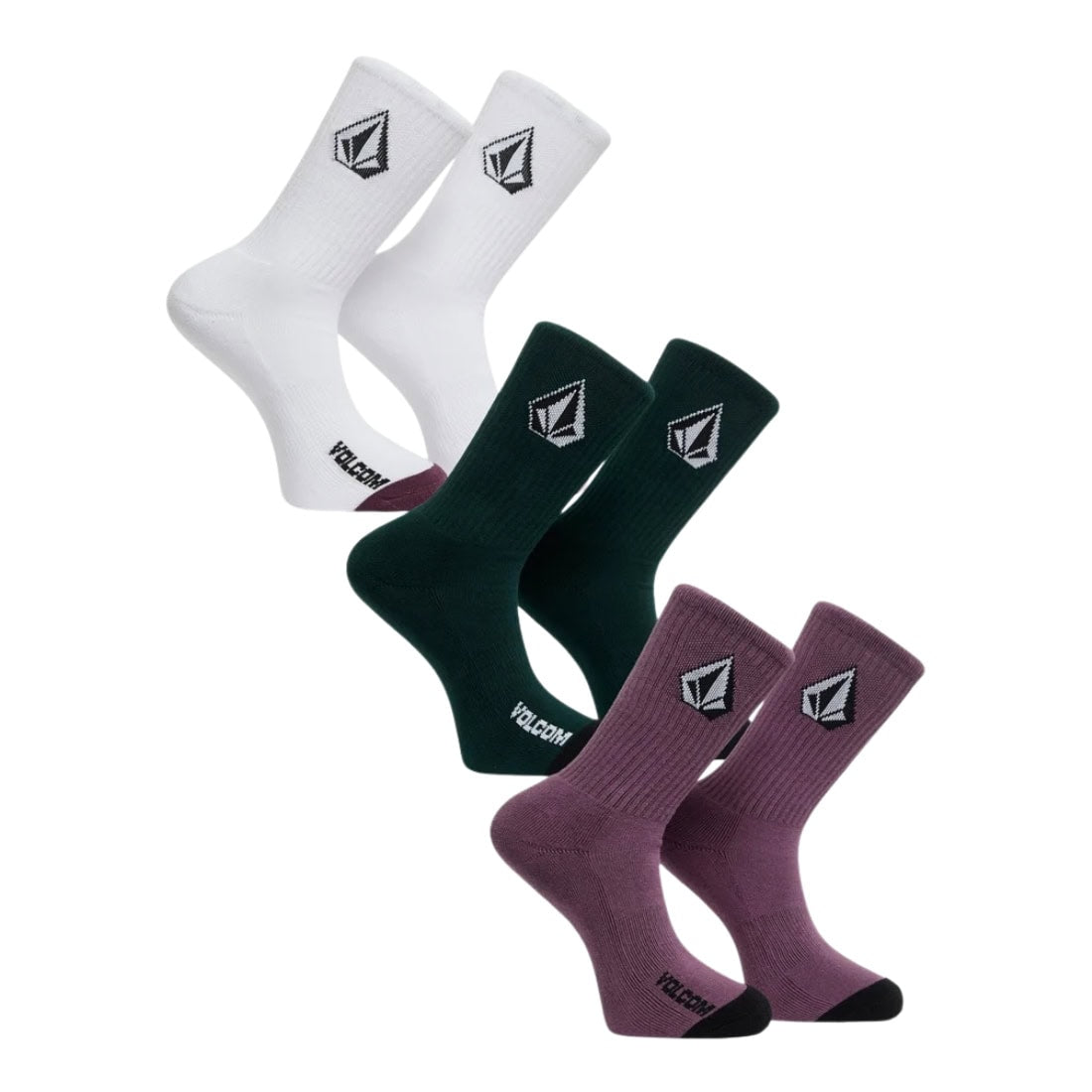Volcom Kids Full Stone 3 Pack Socks - Multi - Kids Crew Length Socks by Volcom Youth (UK2-4.5)