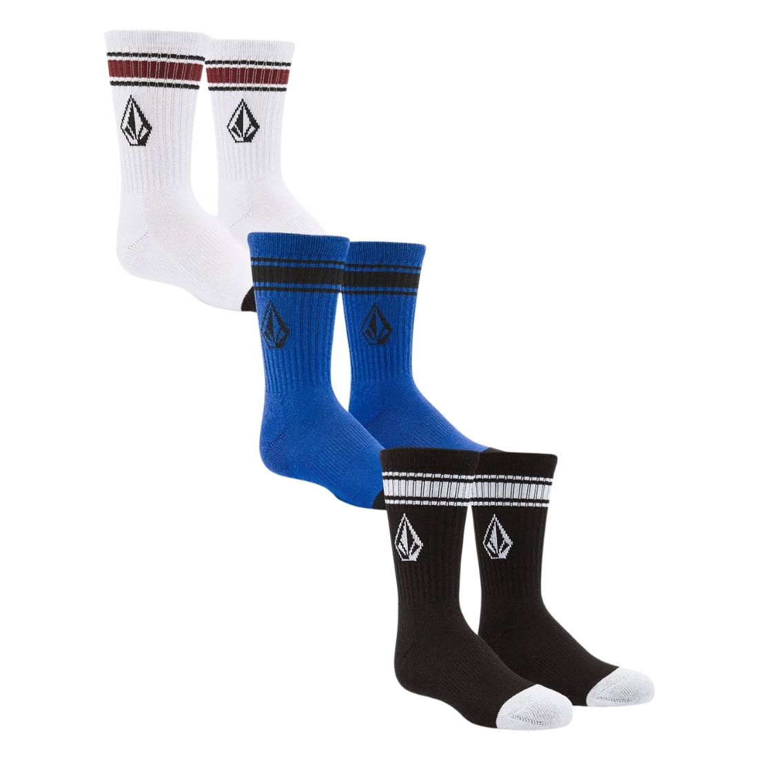 Volcom Kids Full Stone Sock 3Pk Multipack - Multi - Kids Crew Length Socks by Volcom 1UK-4UK