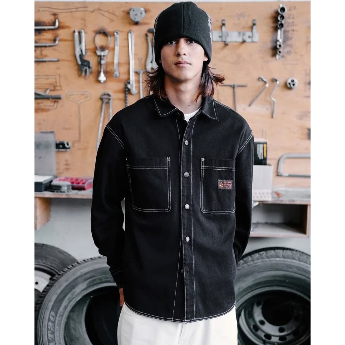 Volcom Levelstone Longsleeve Shirt - Black White - Mens Casual Shirt by Volcom
