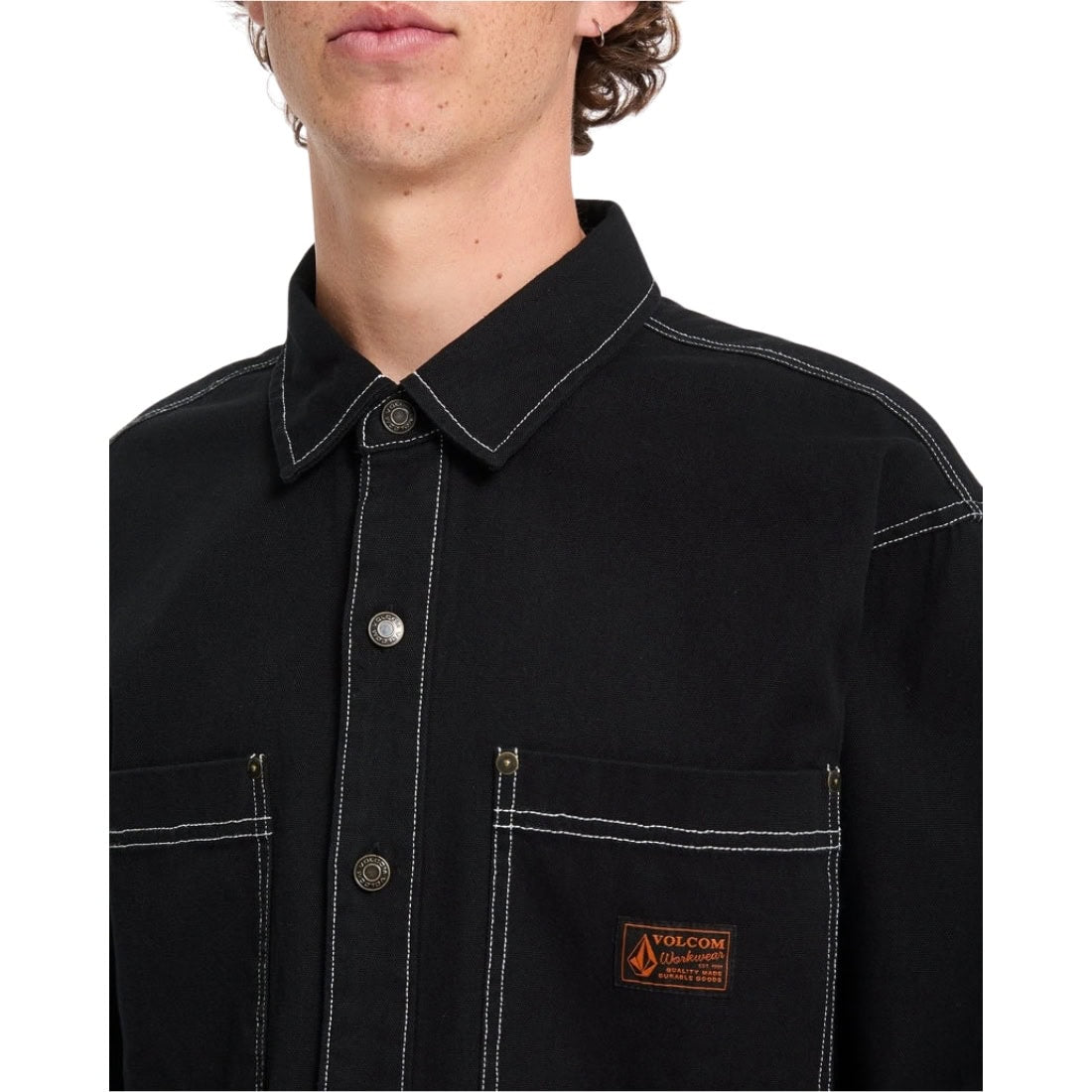Volcom Levelstone Longsleeve Shirt - Black White - Mens Casual Shirt by Volcom