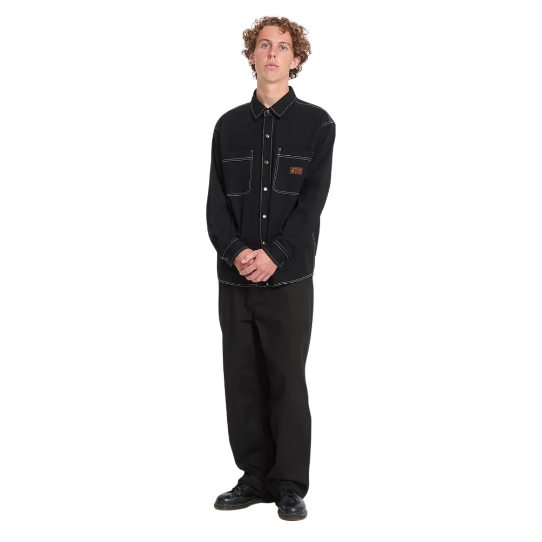 Volcom Levelstone Longsleeve Shirt - Black White - Mens Casual Shirt by Volcom