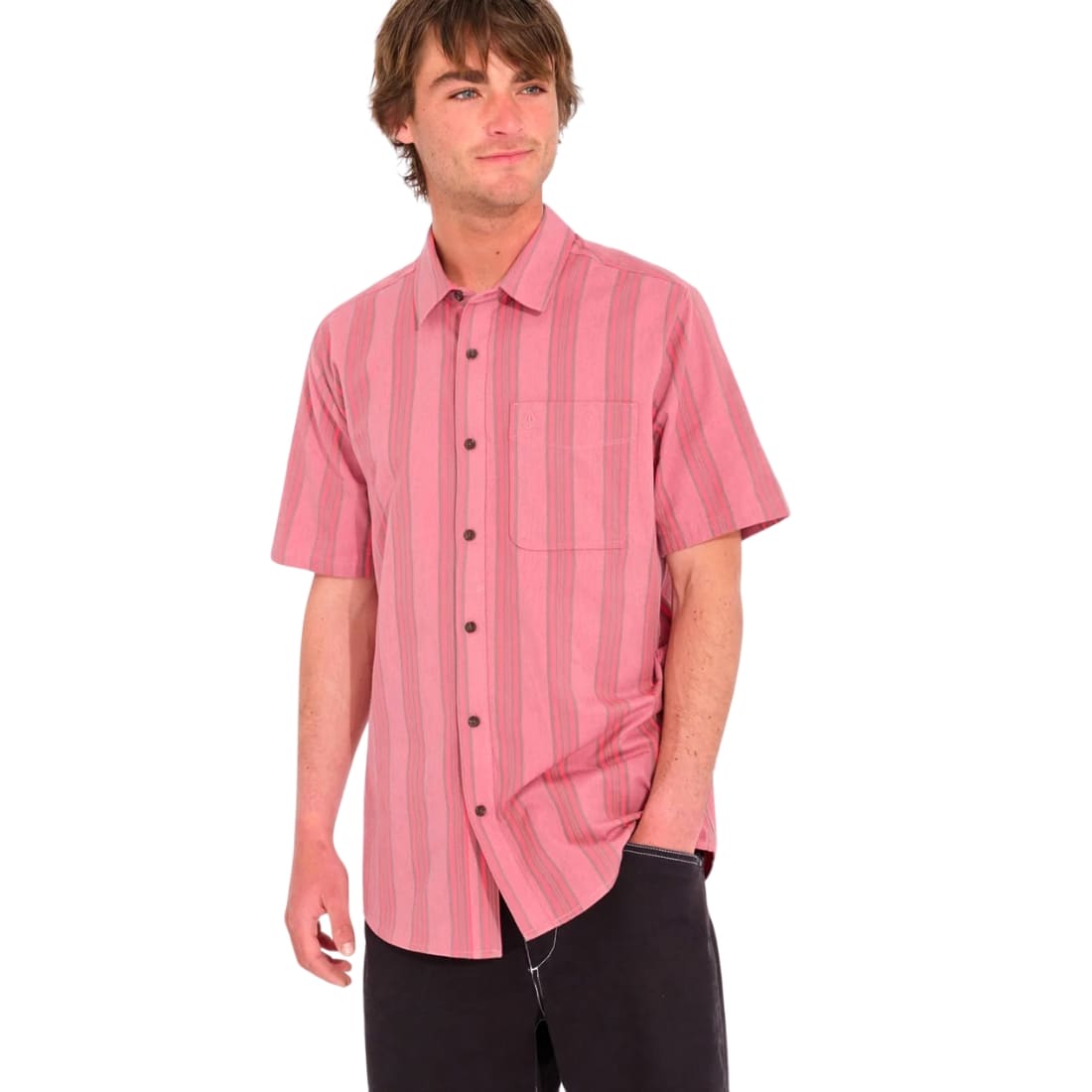 Volcom Newbar Stripe Shortsleeve Shirt - Washed Ruby