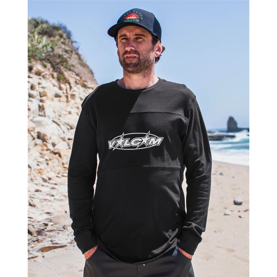 Volcom Sendstone Longsleeve Crew - Black - Mens Graphic T-Shirt by Volcom