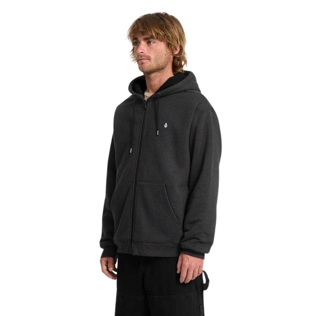 Volcom Single Stone Lined Zip - Heather Black - Mens Zip Up Hoodie by Volcom