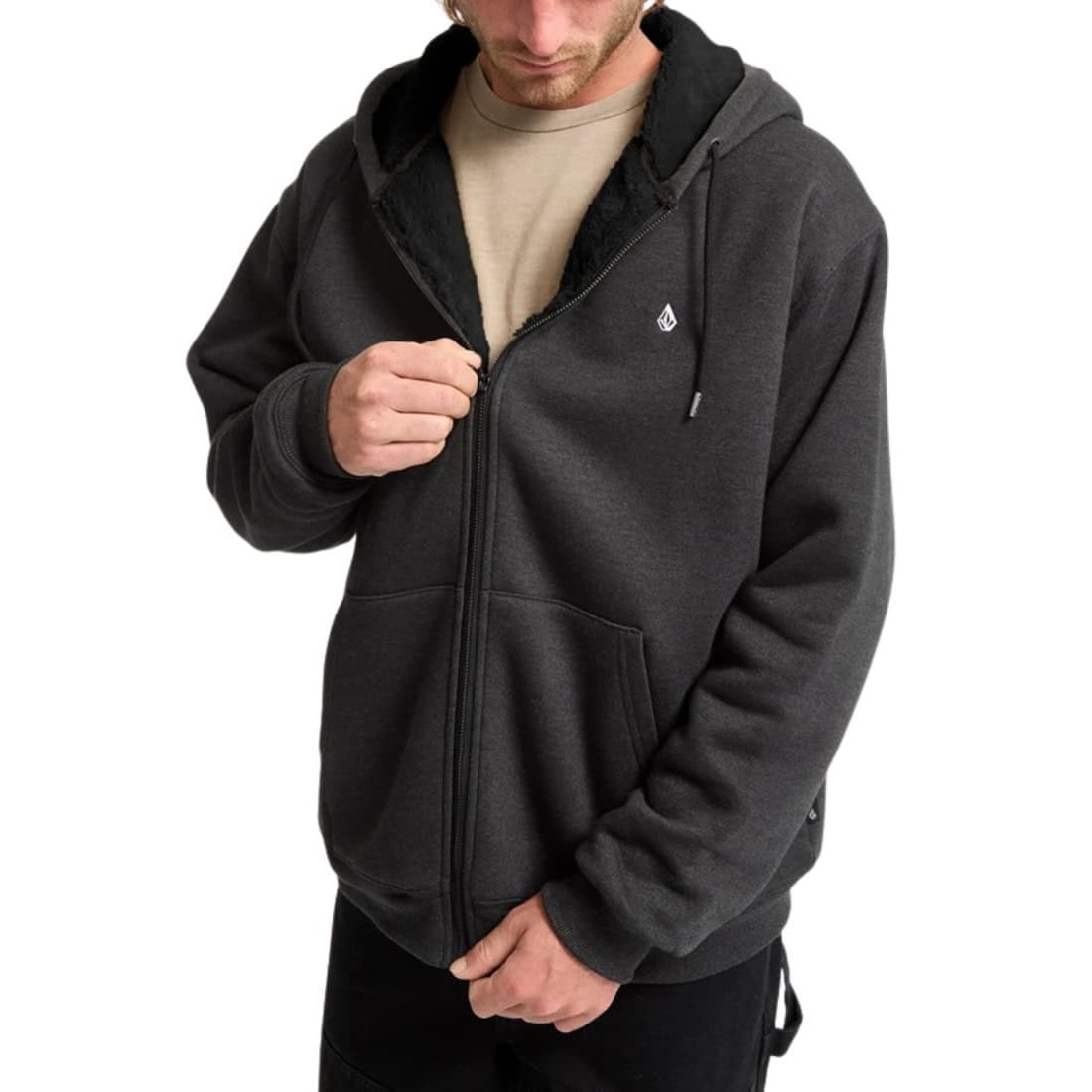 Volcom Single Stone Lined Zip - Heather Black - Mens Zip Up Hoodie by Volcom