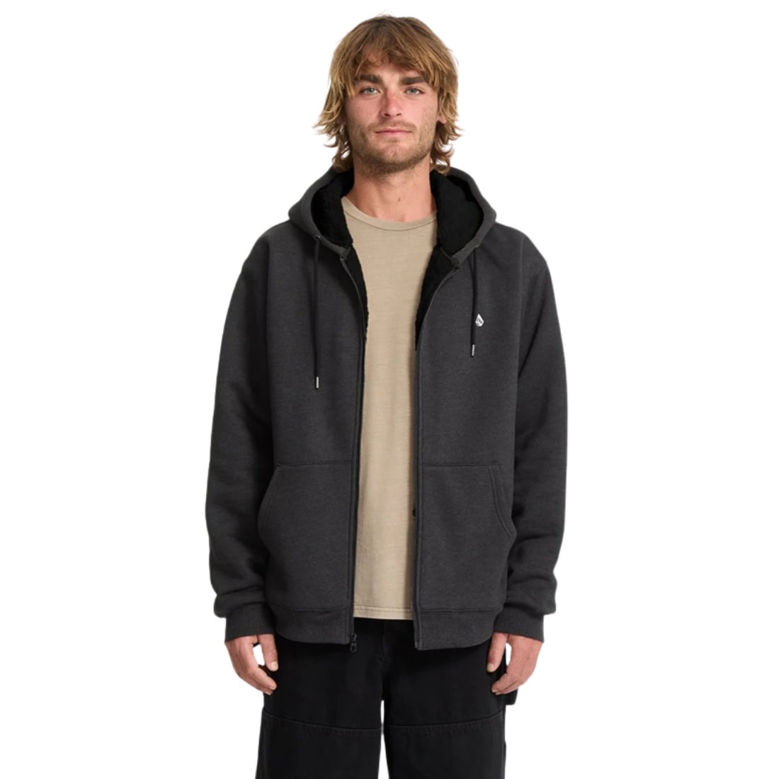 Volcom Single Stone Lined Zip Hood - Heather Black - Mens Zip Up Hoodie by Volcom