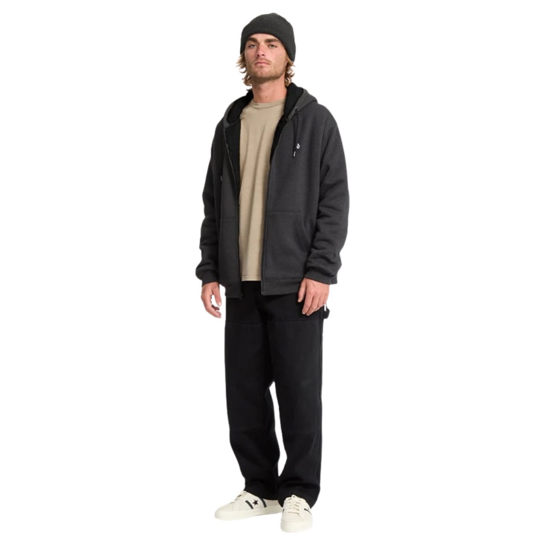 Volcom Single Stone Lined Zip Hood - Heather Black - Mens Zip Up Hoodie by Volcom