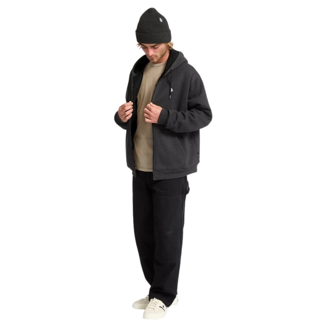 Volcom Single Stone Lined Zip Hood - Heather Black - Mens Zip Up Hoodie by Volcom