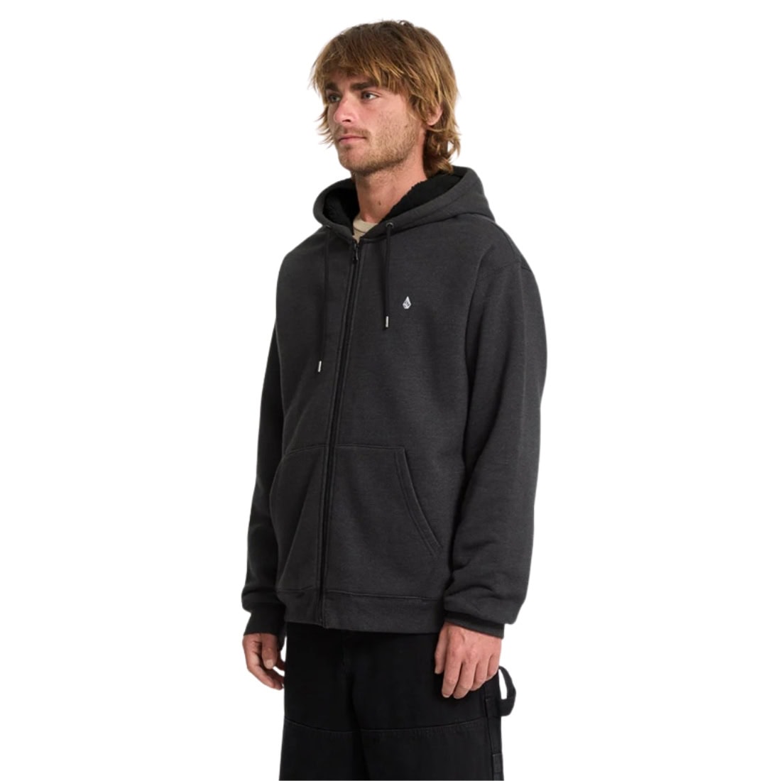 Volcom Single Stone Lined Zip Hood - Heather Black - Mens Zip Up Hoodie by Volcom