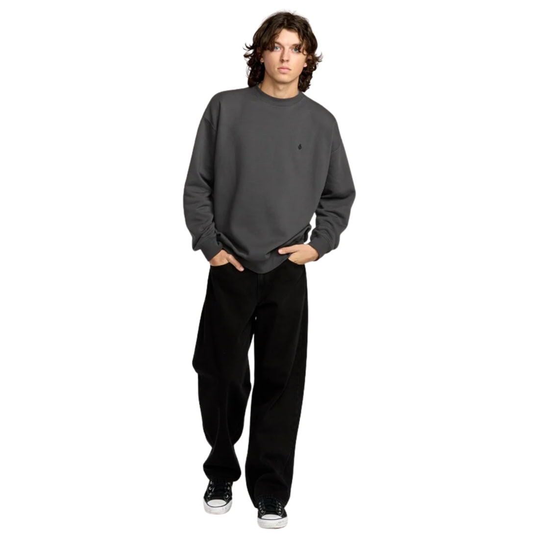 Volcom Single Stone PW Crew - Asphalt Black - Mens Crew Neck Sweatshirt by Volcom