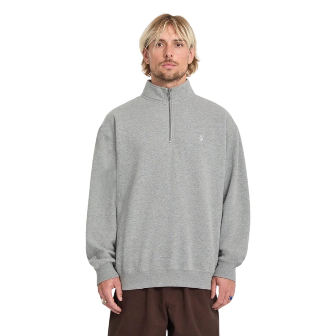 Volcom Single Stone Quarter Zip - Heather Grey - Mens Pullover Hoodie by Volcom