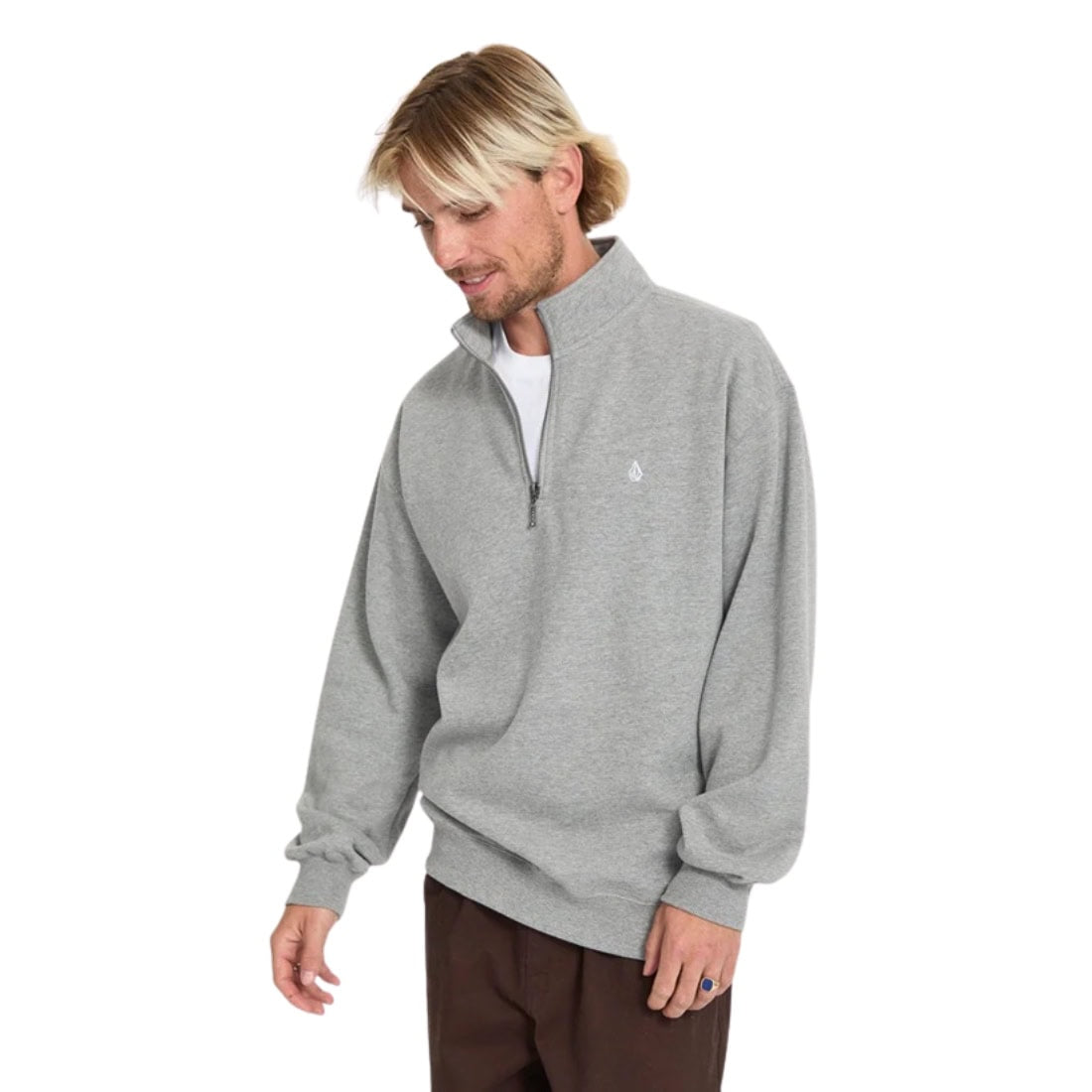 Volcom Single Stone Quarter Zip - Heather Grey - Mens Pullover Hoodie by Volcom