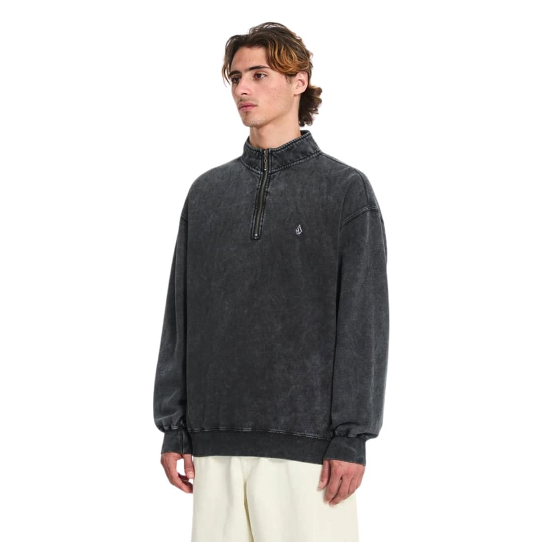 Volcom Single Stone Quarter Zip - Light Acid Black - Mens Pullover Hoodie by Volcom