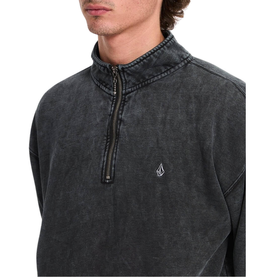 Volcom Single Stone Quarter Zip - Light Acid Black - Mens Pullover Hoodie by Volcom