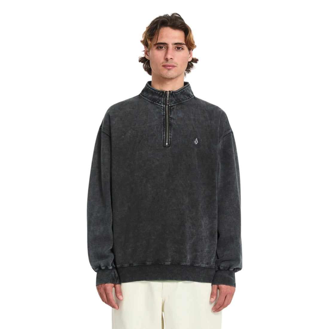 Volcom Single Stone Quarter Zip - Light Acid Black FA26 - Mens Pullover Hoodie by Volcom