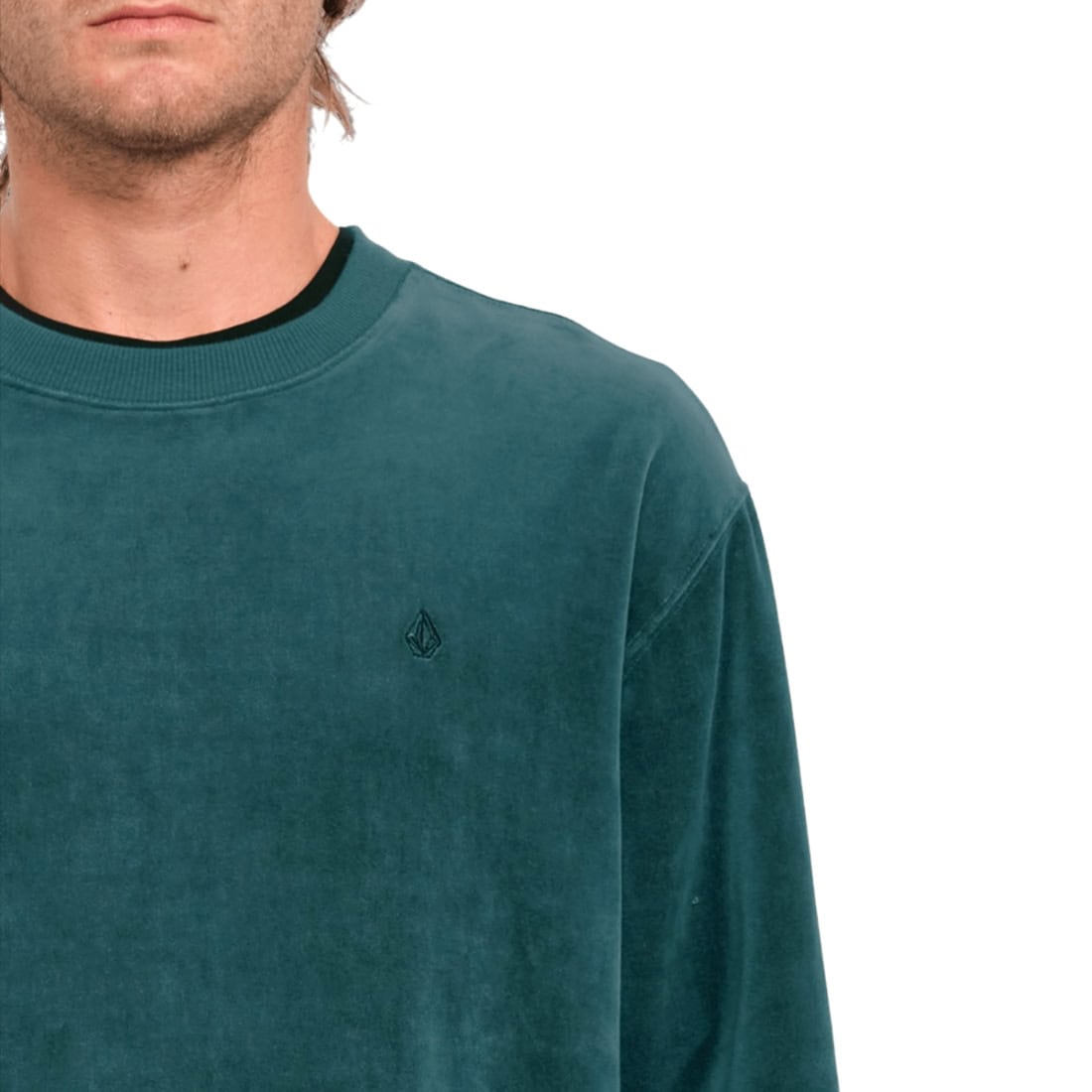 Volcom Single Stone Velvet Crew - Evergreen - Mens Crew Neck Sweatshirt by Volcom