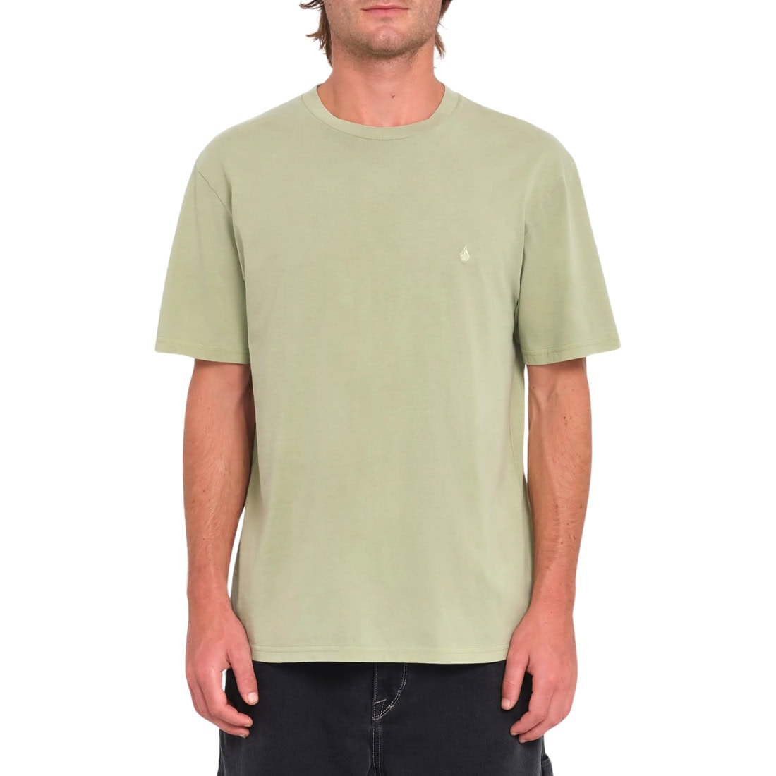 Volcom Solid Stone Embroidered T-Shirt - Green Tea - Mens Skate Brand T-Shirt by Volcom