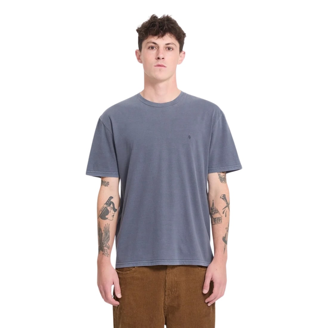 Volcom Solid Stone Embroidered T-Shirt - Storm Blue - Mens Graphic T-Shirt by Volcom