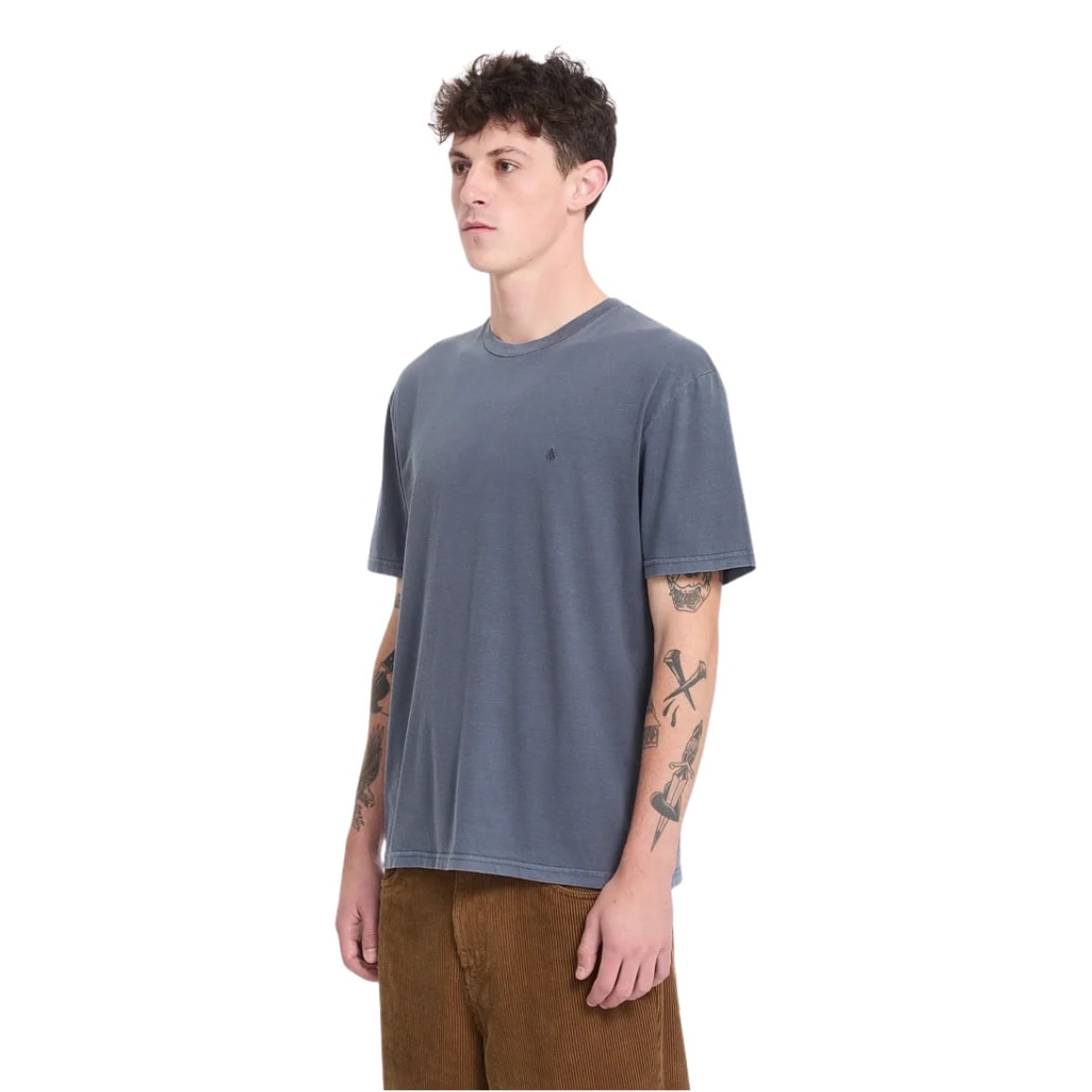 Volcom Solid Stone Embroidered T-Shirt - Storm Blue - Mens Graphic T-Shirt by Volcom