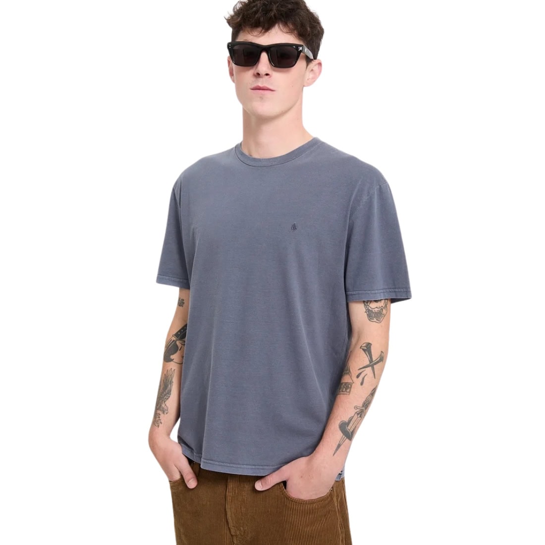 Volcom Solid Stone Embroidered T-Shirt - Storm Blue - Mens Graphic T-Shirt by Volcom