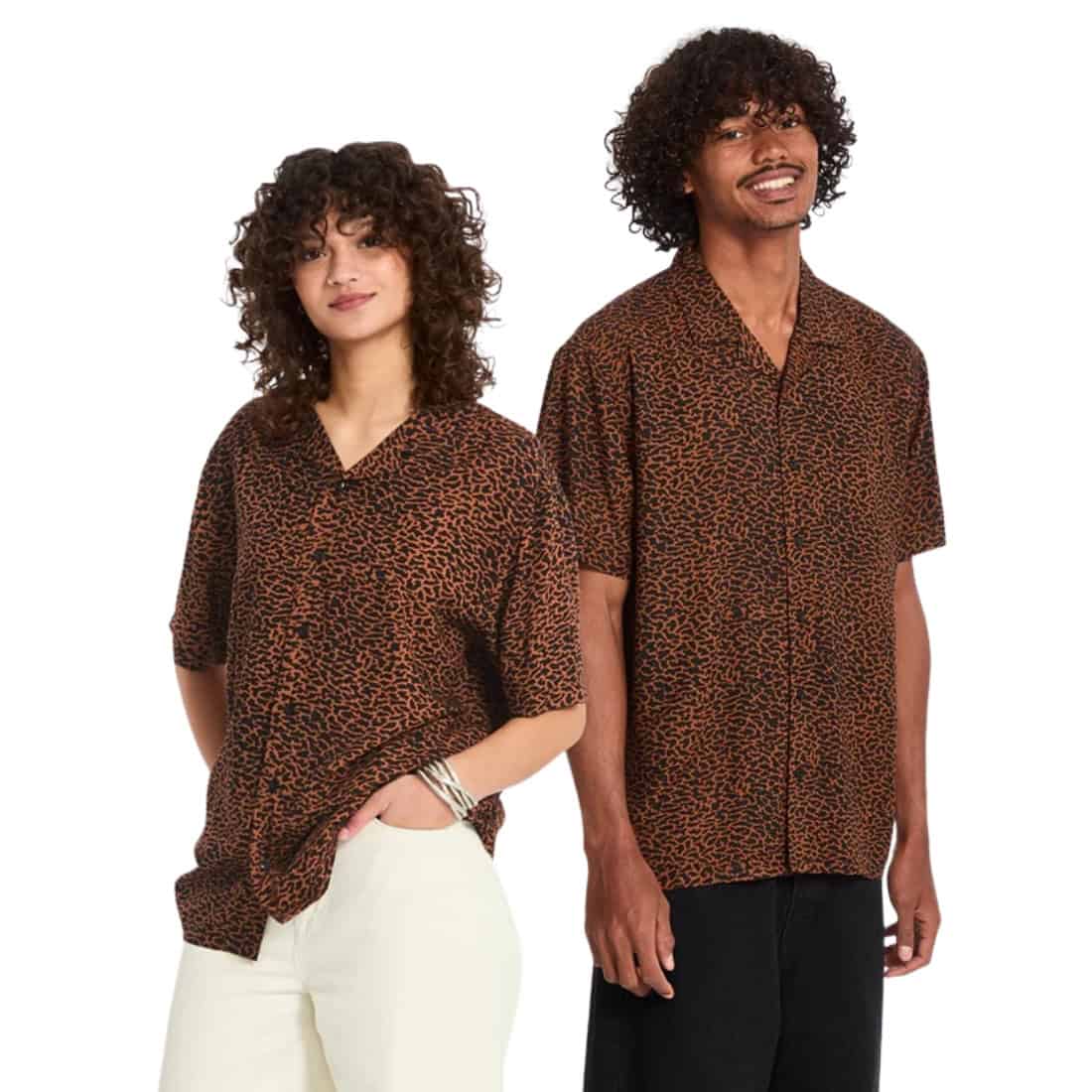Volcom Utopias Print Short Sleeve Shirt - Brown Horn - Mens Casual Shirt by Volcom