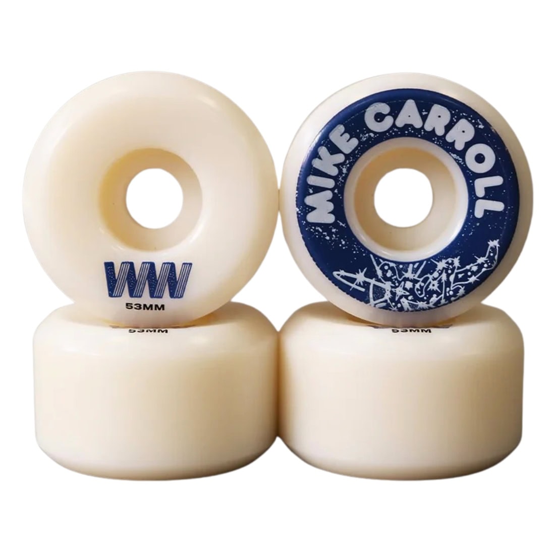 Wayward Wheels 53mm Mike Carroll Funnel Pro Wheels - White Blue - Skateboard Wheels by Wayward Wheels 53mm