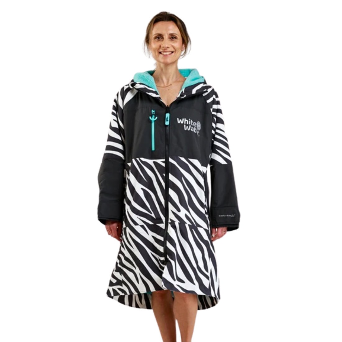 White Water Adults Hard Shell Change Robe - Zebra Print/Blue Lining - Changing Robe Poncho Towel by White Water
