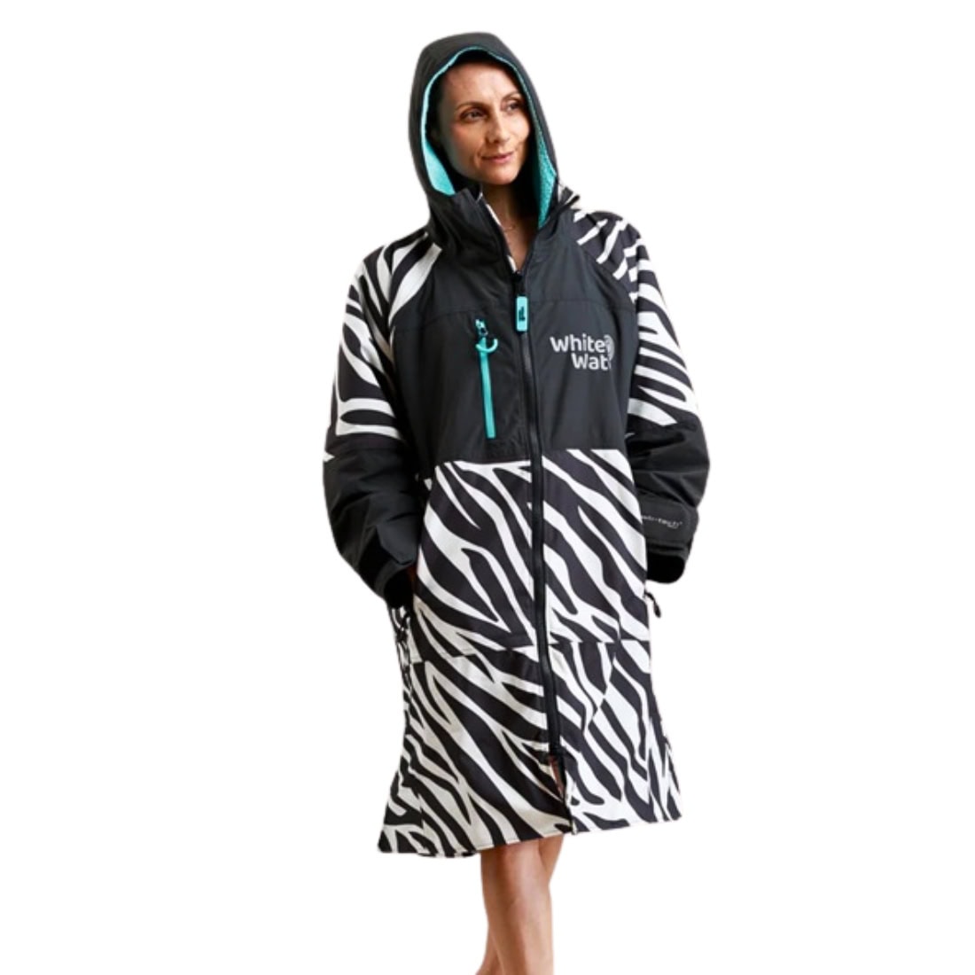 White Water Adults Hard Shell Change Robe - Zebra Print/Blue Lining - Changing Robe Poncho Towel by White Water